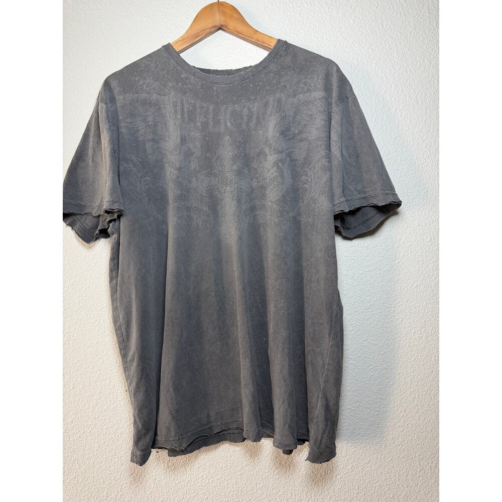 Affliction Faded Skull Wing Graphic Tee XL Gray Grunge Biker Shirt